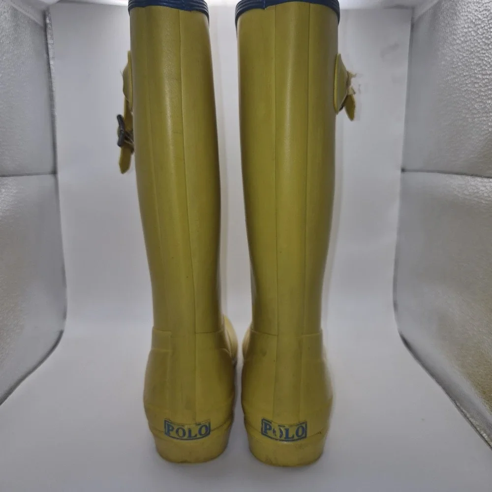 Polo Ralph Lauren Yellow Rain Boots Kids‎ Blue Pony Rubber Buckle Boots Youth